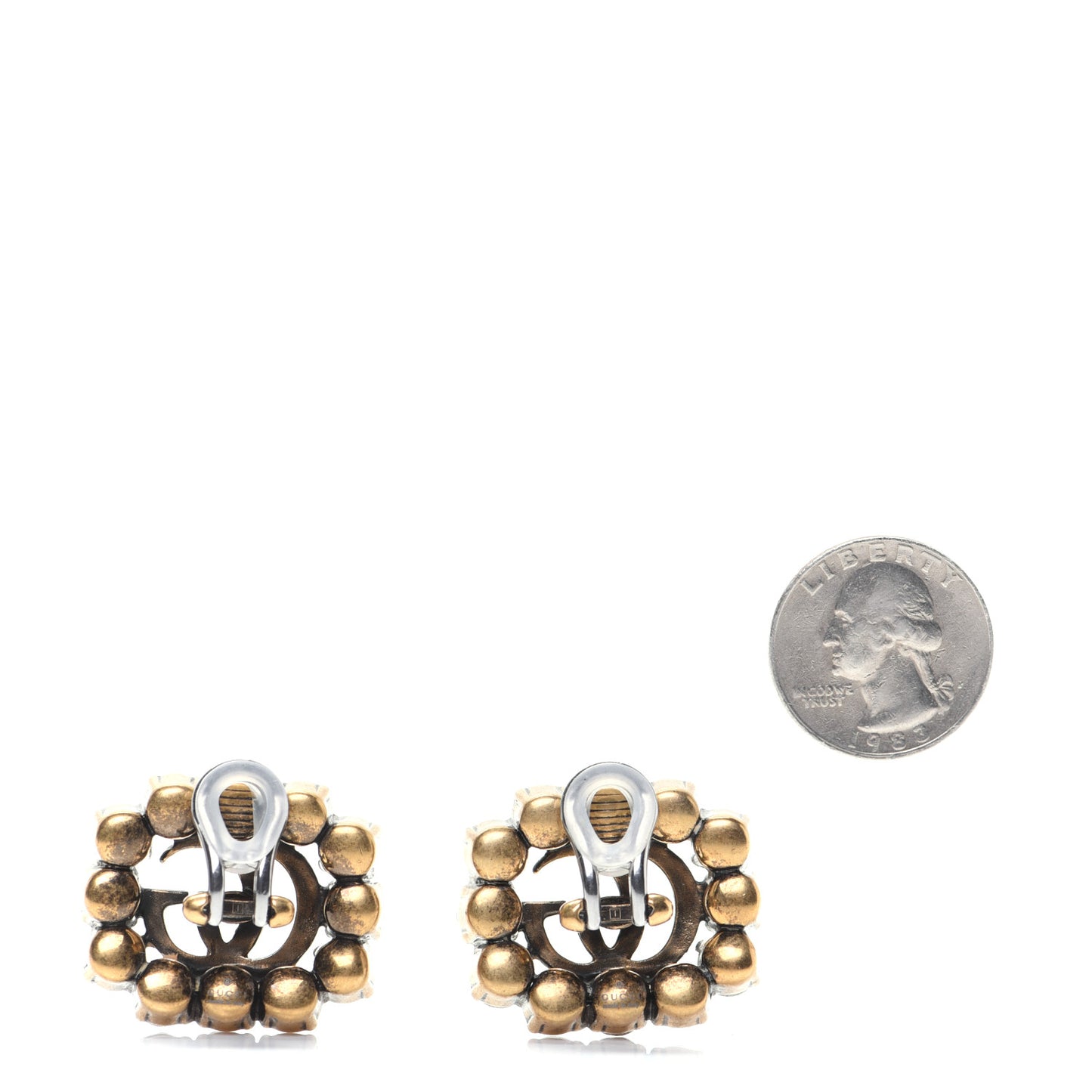 Metal Crystal Double G Clip On Earrings Aged Gold