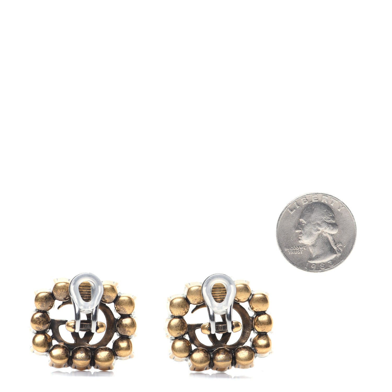 Gucci Metal Crystal Double G Clip On Earrings Aged Gold 2 of 6
