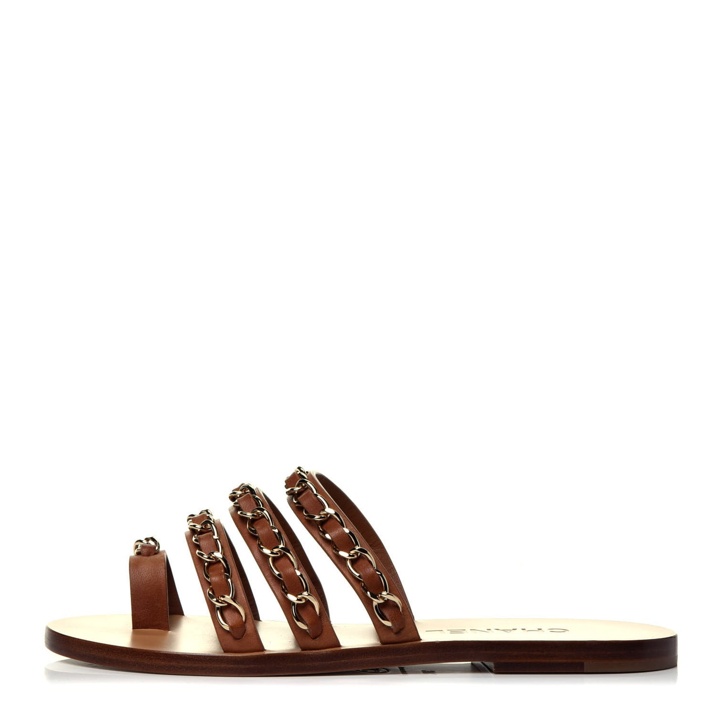 Calfskin Chain Thong Flat Sandals 38 Beige