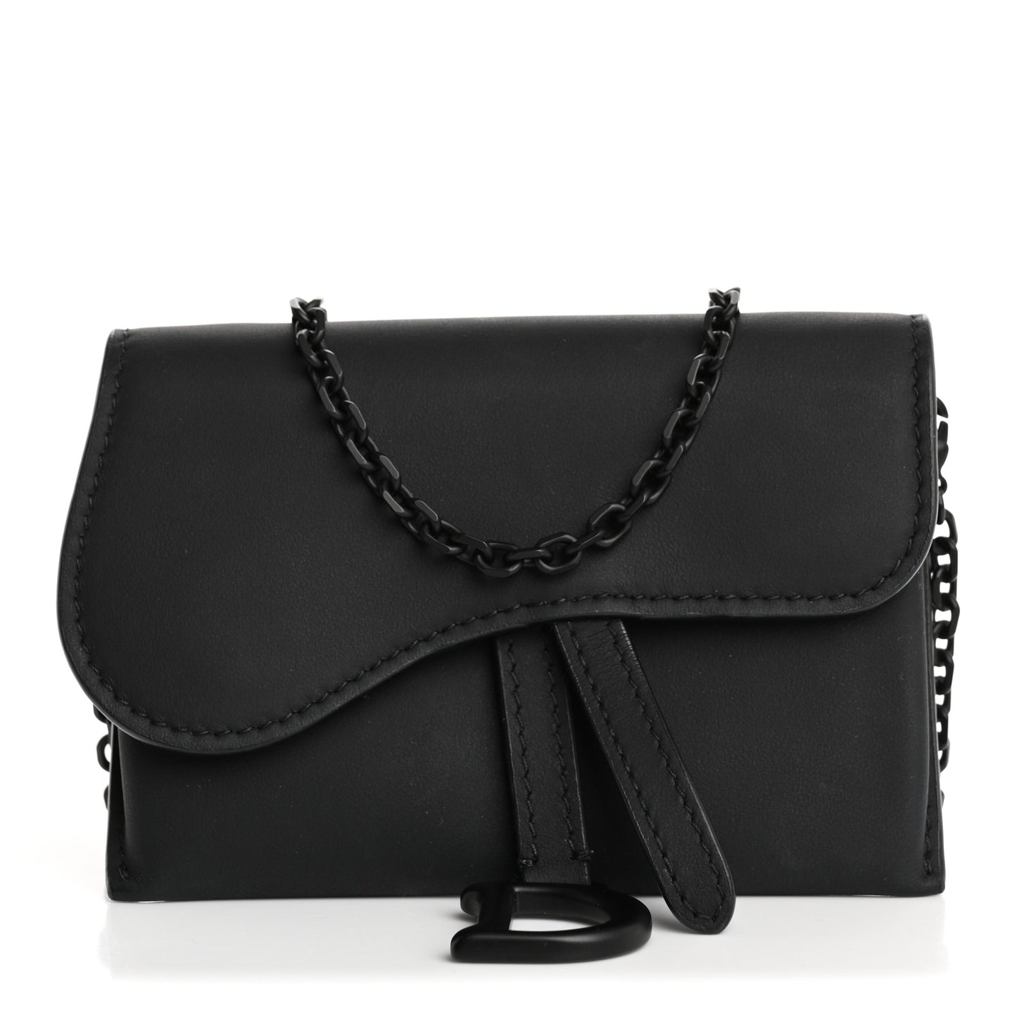Ultra Matte Calfskin Nano Saddle Chain Pouch Black