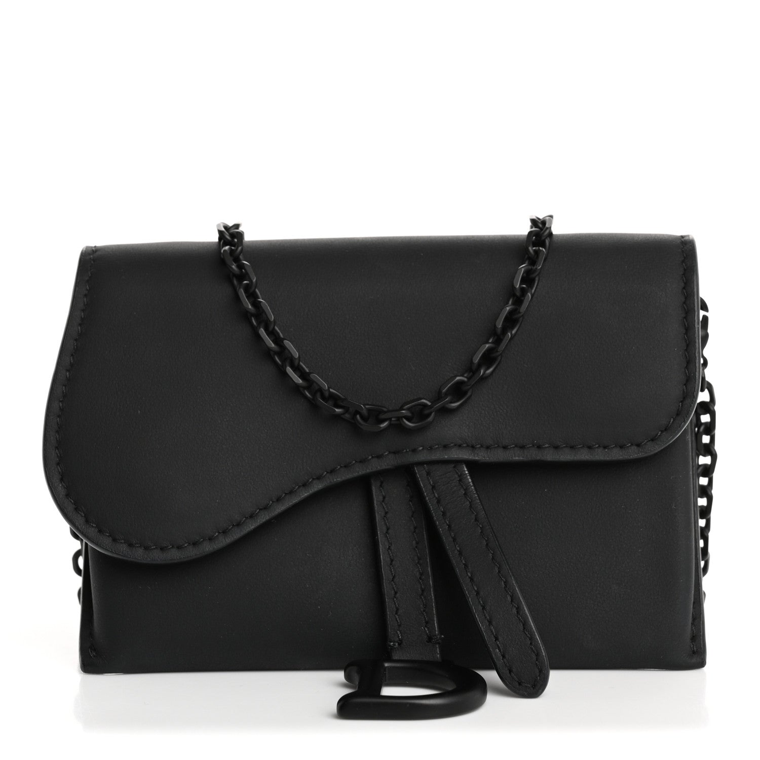 Christian Dior Ultra Matte Calfskin Nano Saddle Chain Pouch Black 1 of 13
