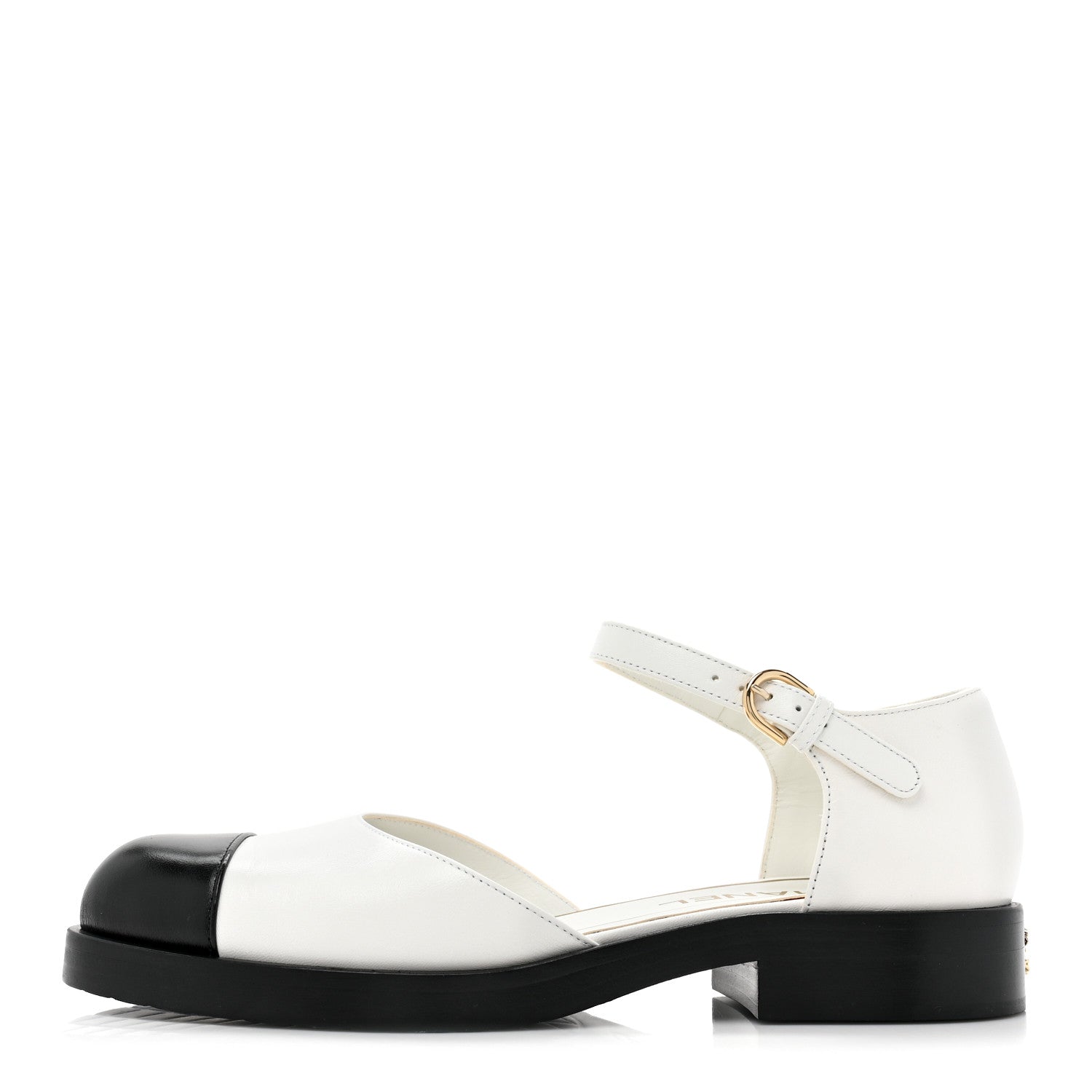 Chanel Shiny Goatskin Mary Jane Flats 38 White Black 1 of 11