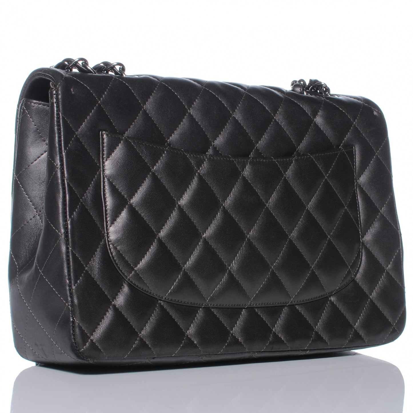 Lambskin Quilted Jumbo Single Flap Dark Metallic Grey