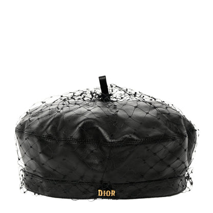 Christian Dior Lambskin Arty Beret Cap with Veil 56 Black 4 of 11