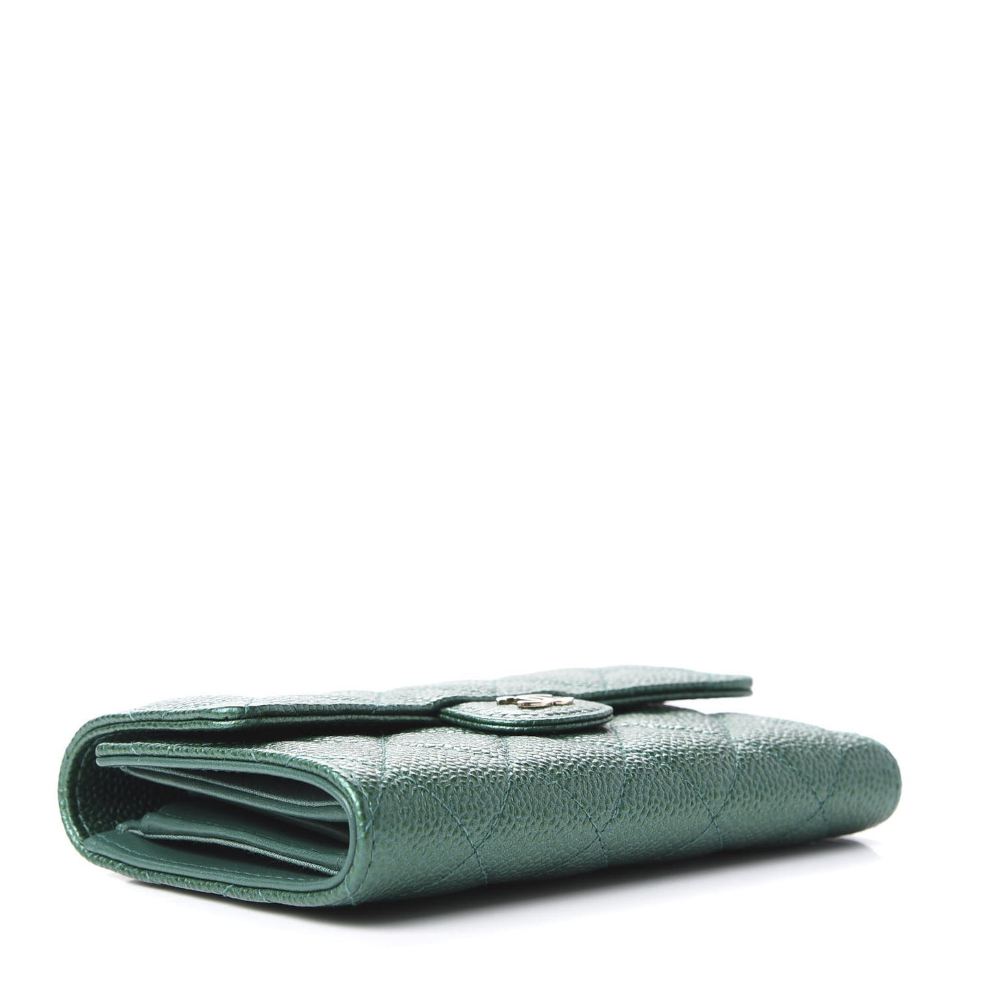 Metallic Caviar Quilted Medium Flap Wallet Green