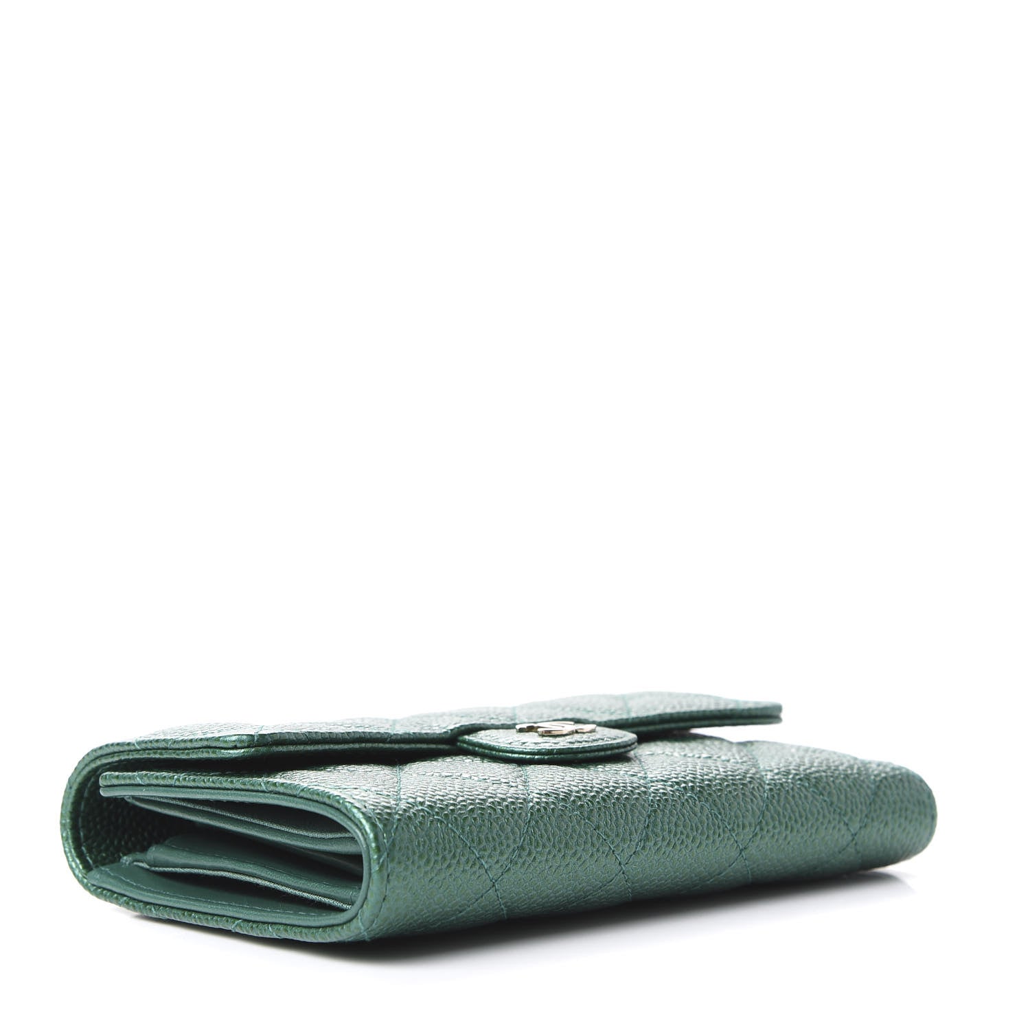Chanel Metallic Caviar Quilted Medium Flap Wallet Green 3 of 10