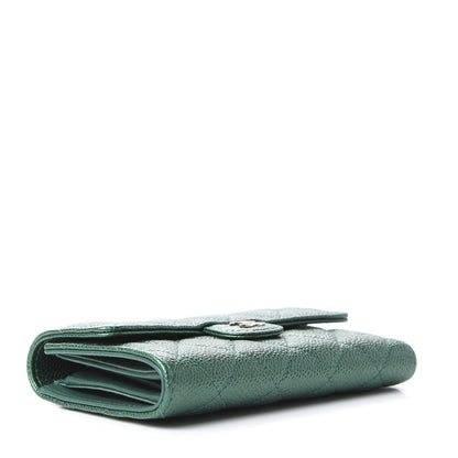 Chanel Metallic Caviar Quilted Medium Flap Wallet Green 3 of 10