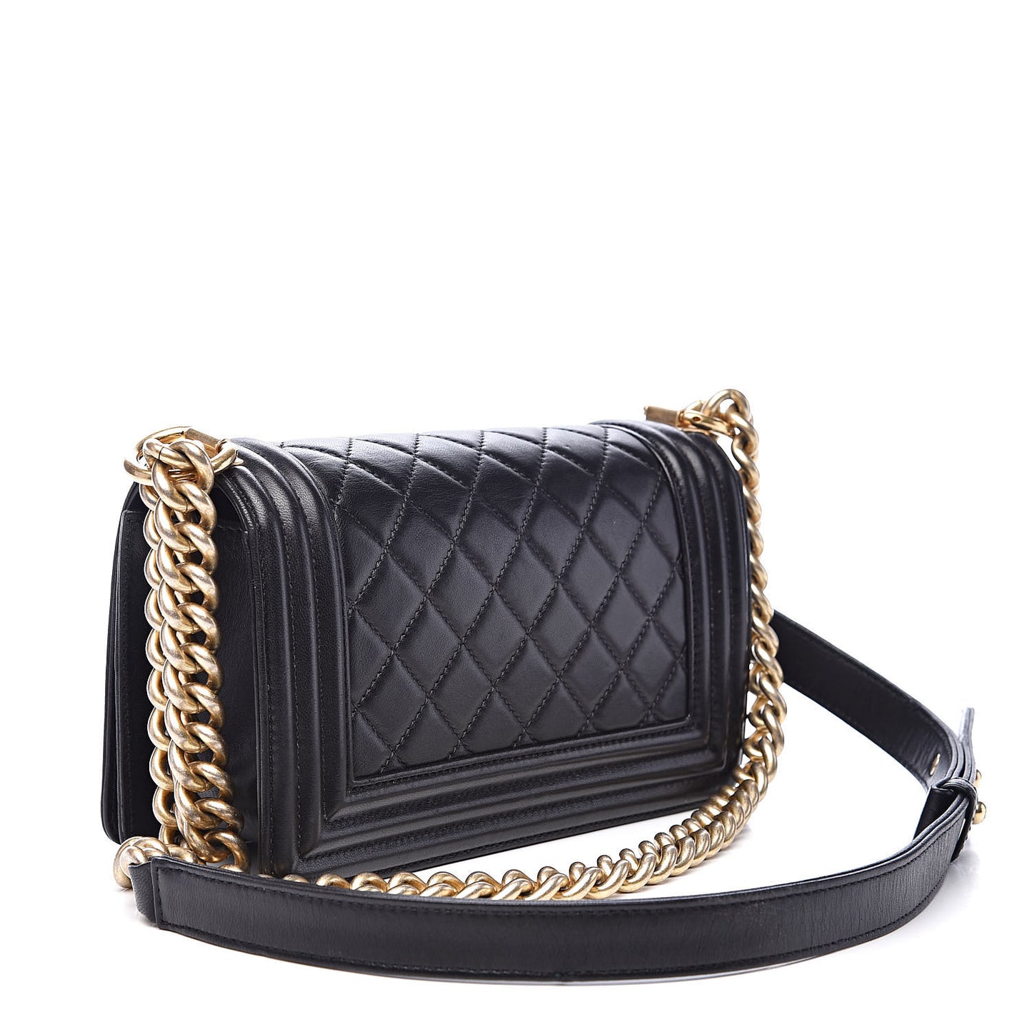 Lambskin Quilted Small Boy Flap Black