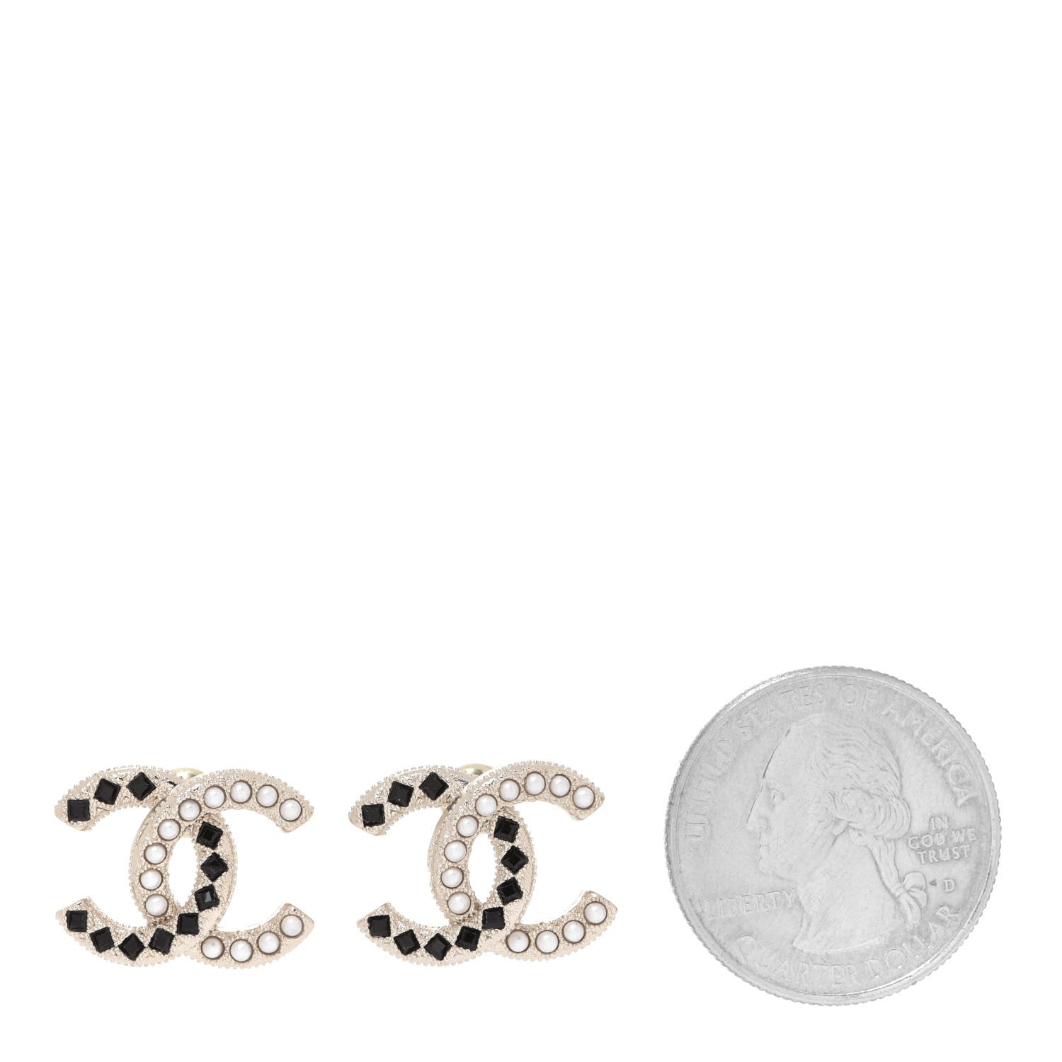 Chanel Resin Pearl CC Earrings Gold Black 2 of 5