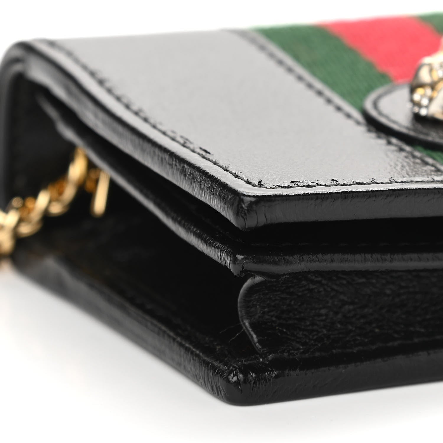 Gucci Calfskin Web Rajah Chain Card Case Wallet Black 9 of 11