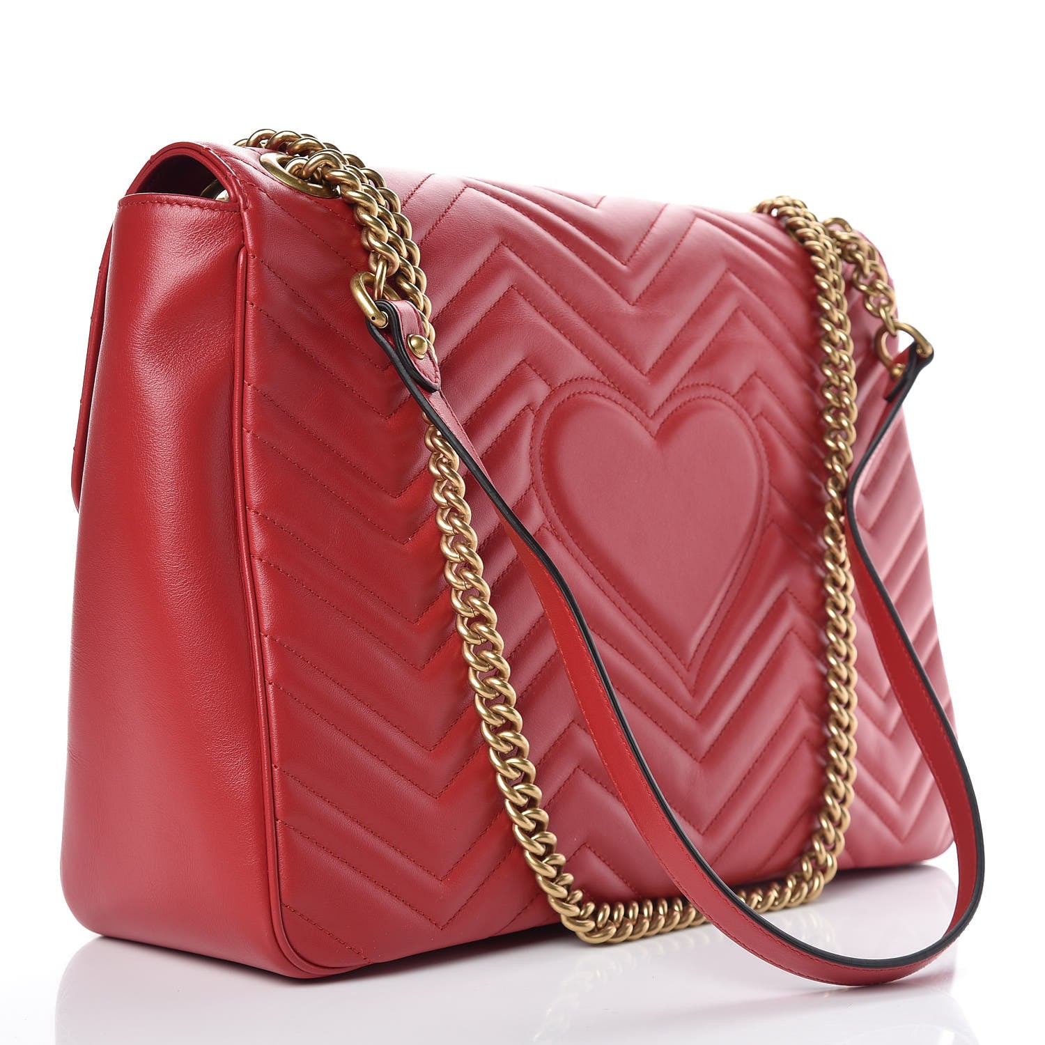 Gucci Calfskin Matelasse Large GG Marmont Shoulder Bag Hibiscus Red 3 of 9
