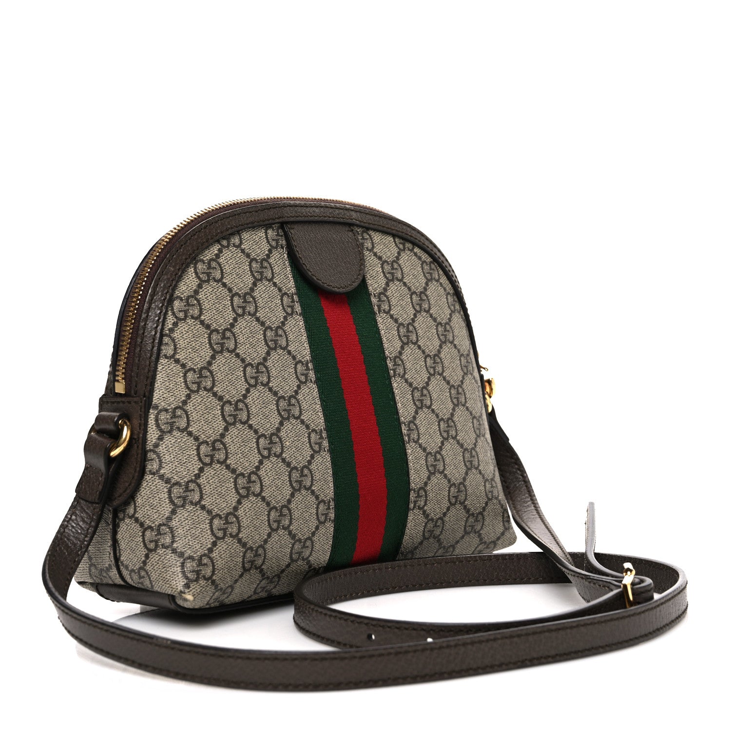 Gucci GG Supreme Monogram Textured Dollar Calfskin Web Small Ophidia Dome Shoulder Bag Beige Ebony New Acero 3 of 11