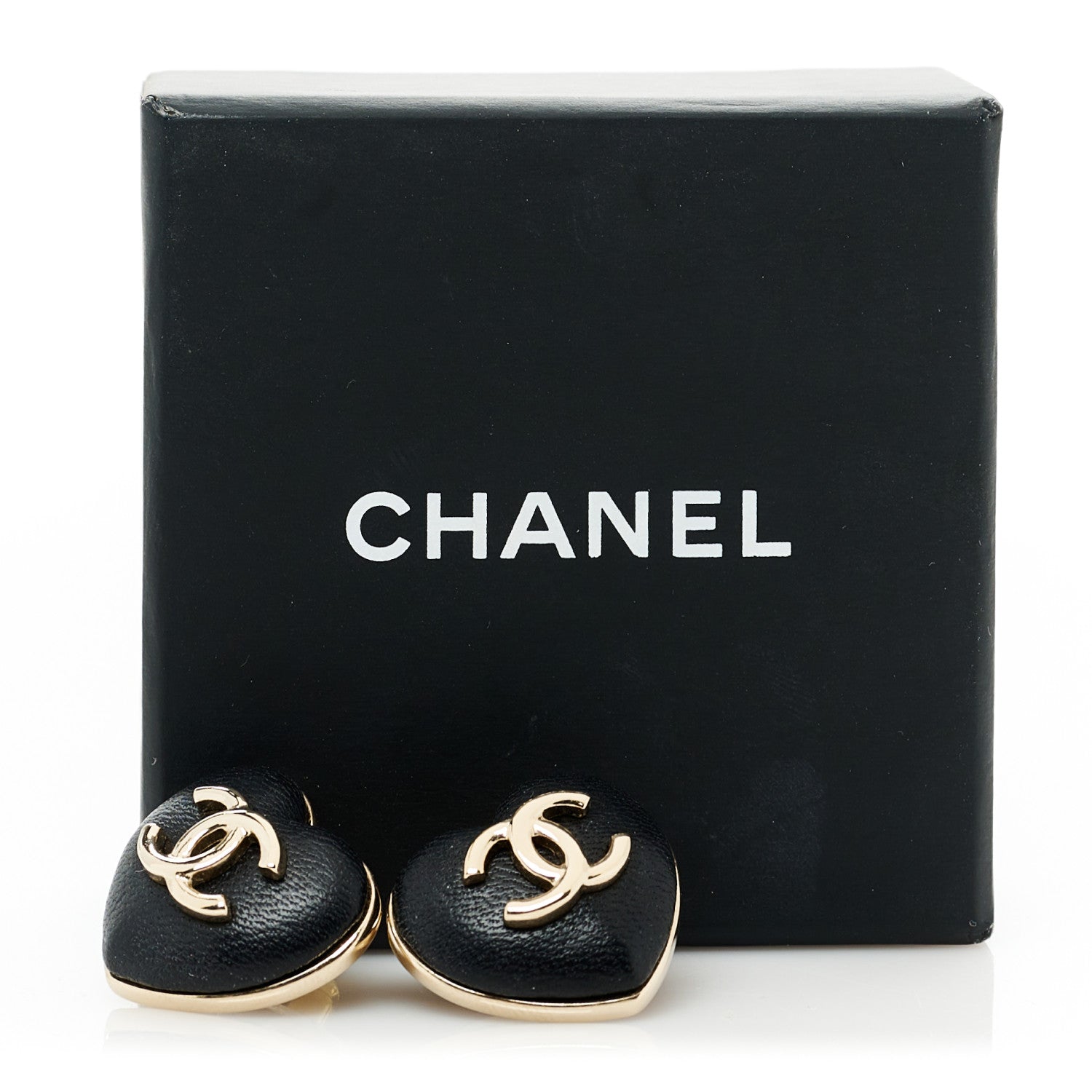 Chanel Lambskin CC Heart Earrings Black Gold 5 of 5