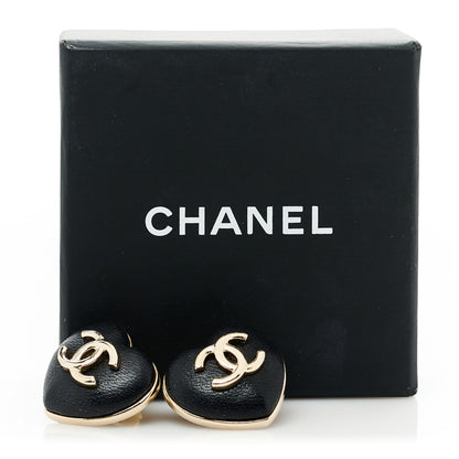 Chanel Lambskin CC Heart Earrings Black Gold 5 of 5