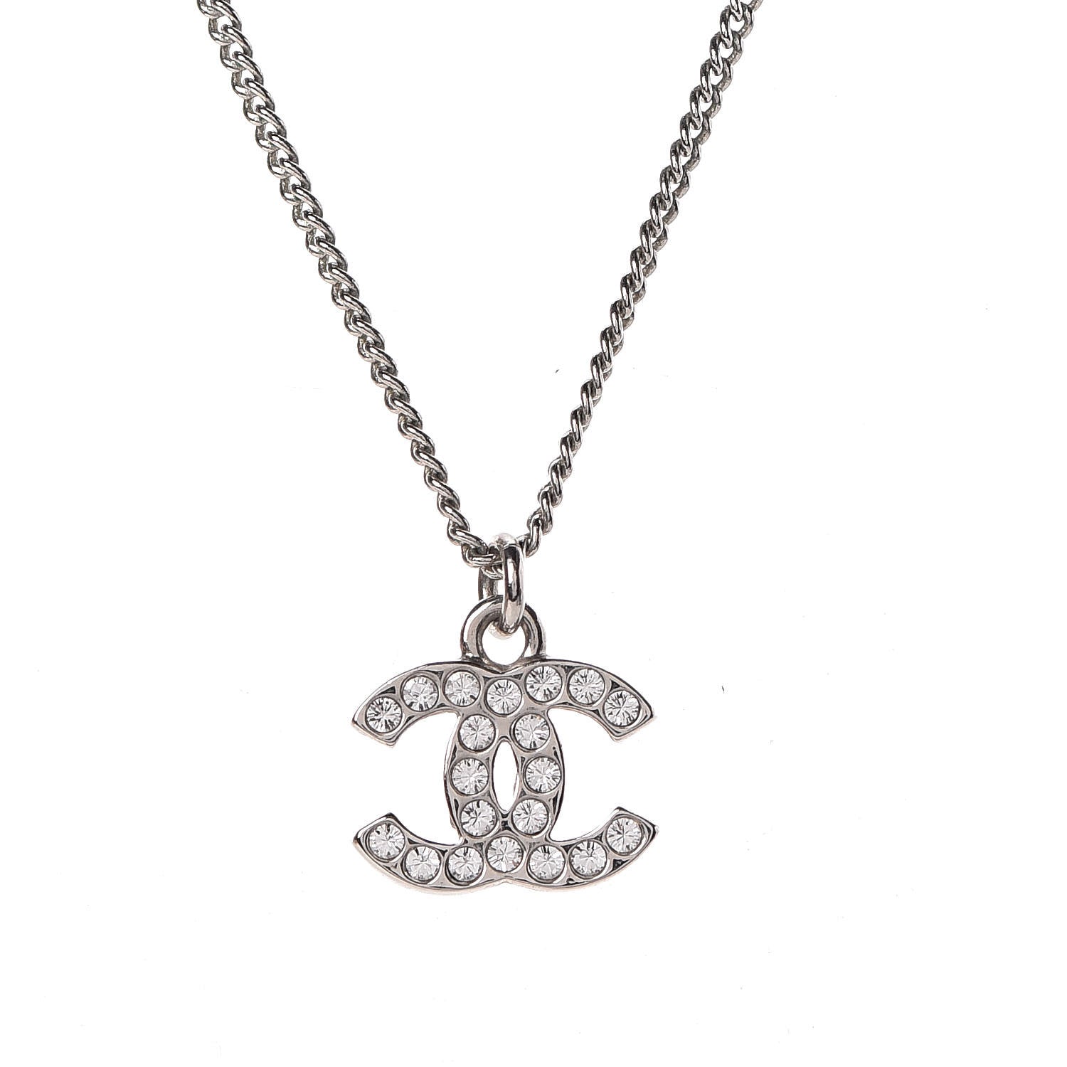 Chanel Crystal Timeless CC Necklace Silver 4 of 5