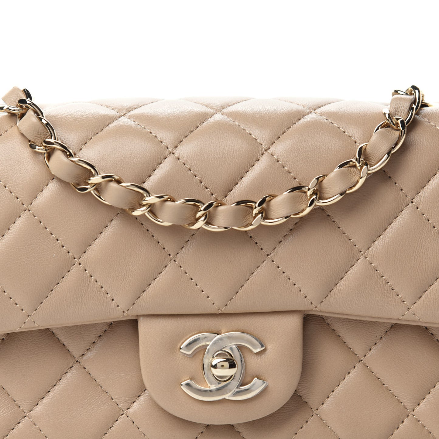 Lambskin Quilted Mini Rectangular Flap Dark Beige