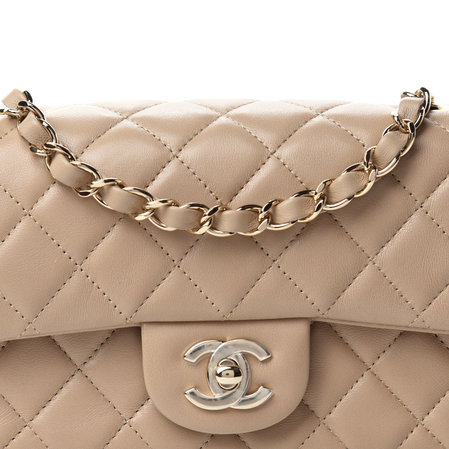 Chanel Lambskin Quilted Mini Rectangular Flap Dark Beige 10 of 11