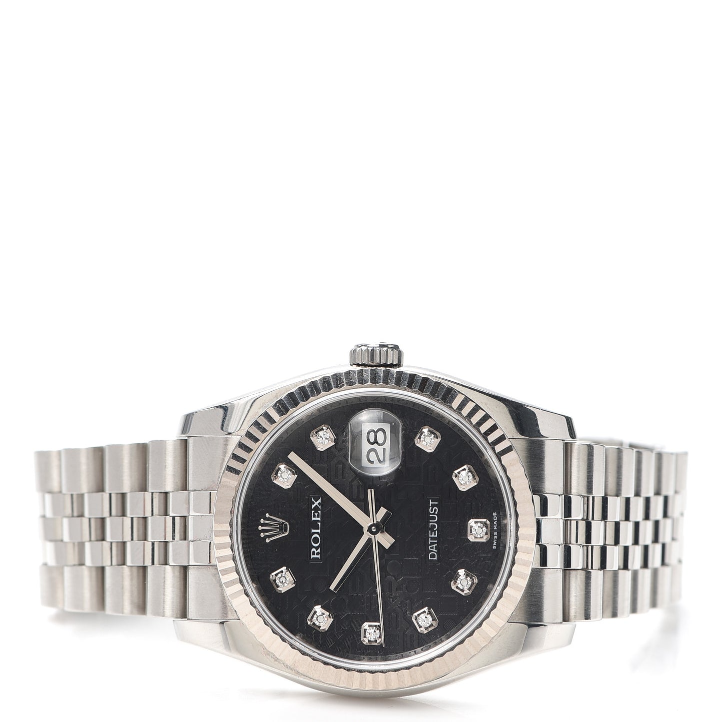 Stainless Steel 18K White Gold Diamond 36mm Oyster Perpetual Datejust Watch Black Jubilee 116234