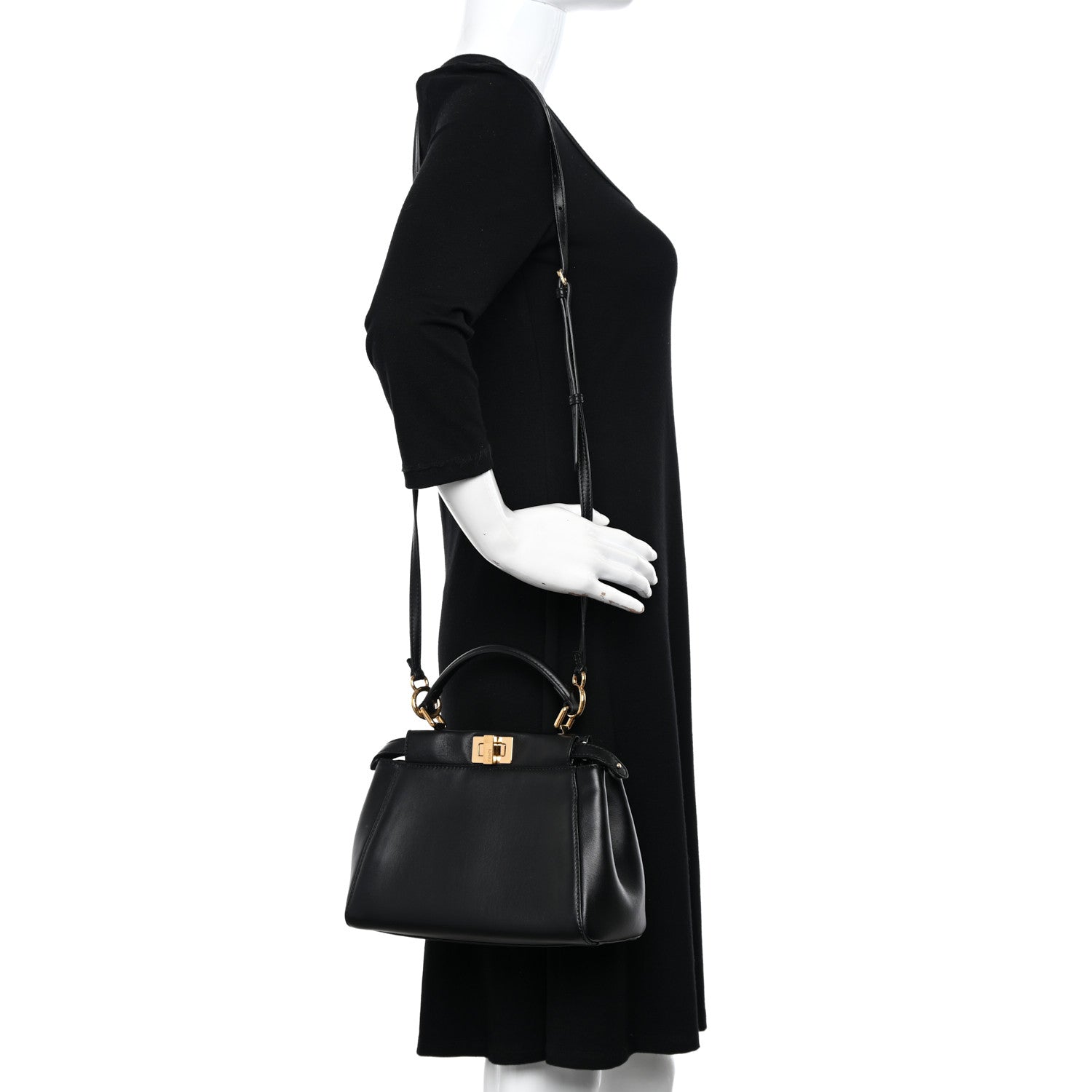 Fendi Nappa Mini Peekaboo Iconic Satchel Black 2 of 10