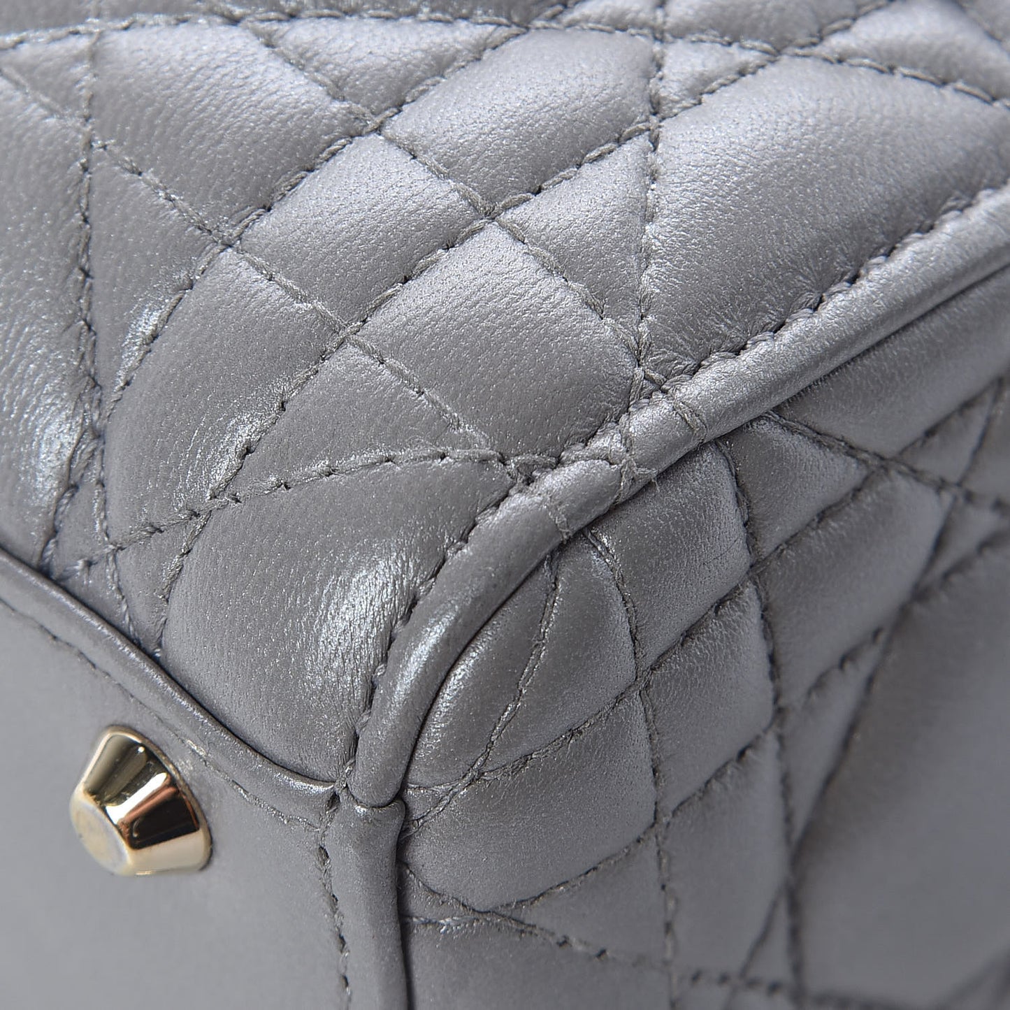 Metallic Lambskin Cannage Mini Lady Dior Grey