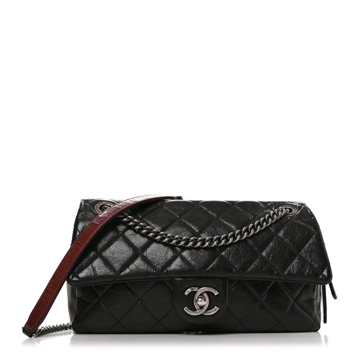 Glazed Calfskin Quilted Medium Duo Color Flap Black