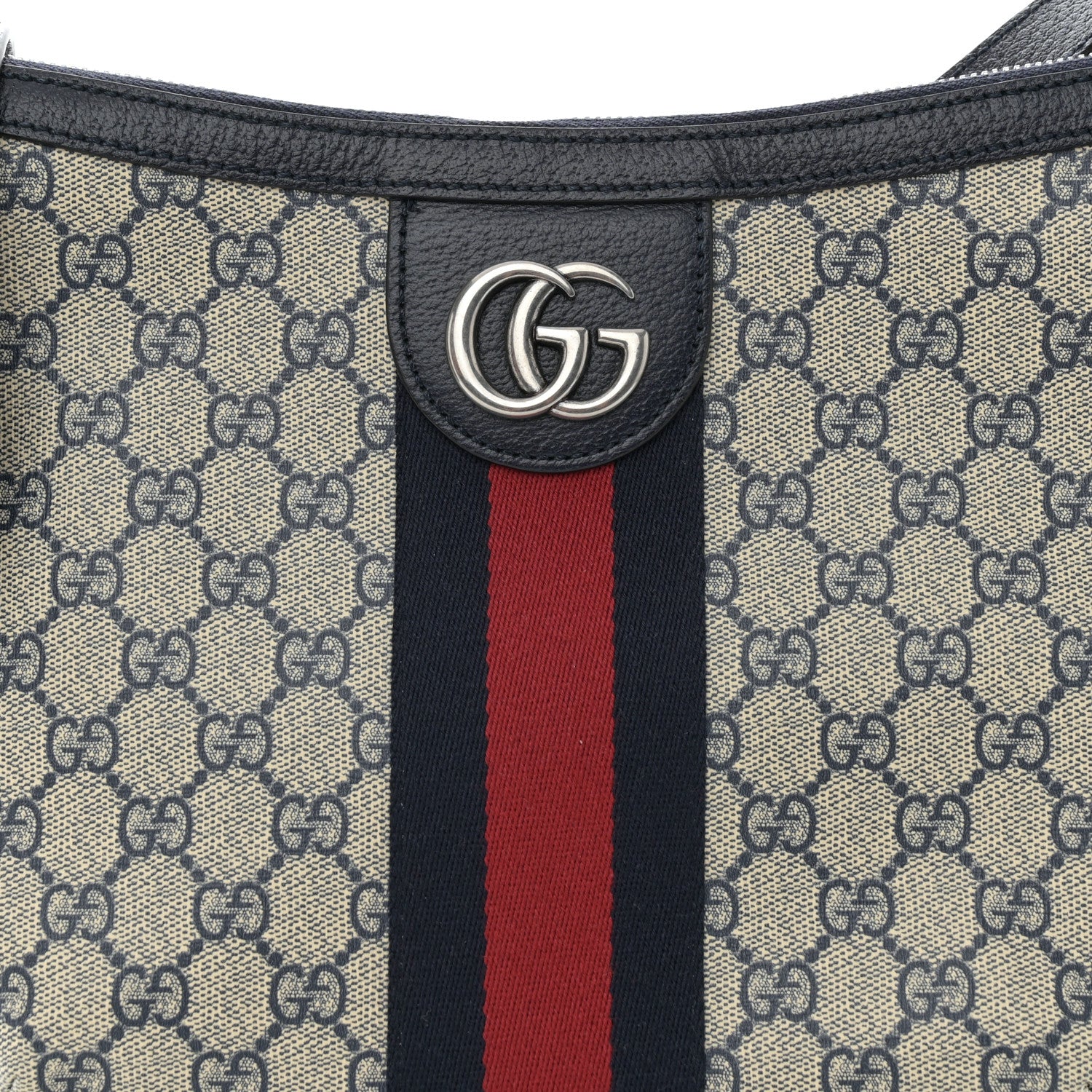 Gucci GG Supreme Monogram Textured Dollar Calfskin Web Small Ophidia Half Moon Hobo Beige Blue 8 of 10