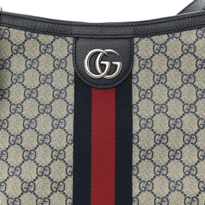 Gucci GG Supreme Monogram Textured Dollar Calfskin Web Small Ophidia Half Moon Hobo Beige Blue 8 of 10