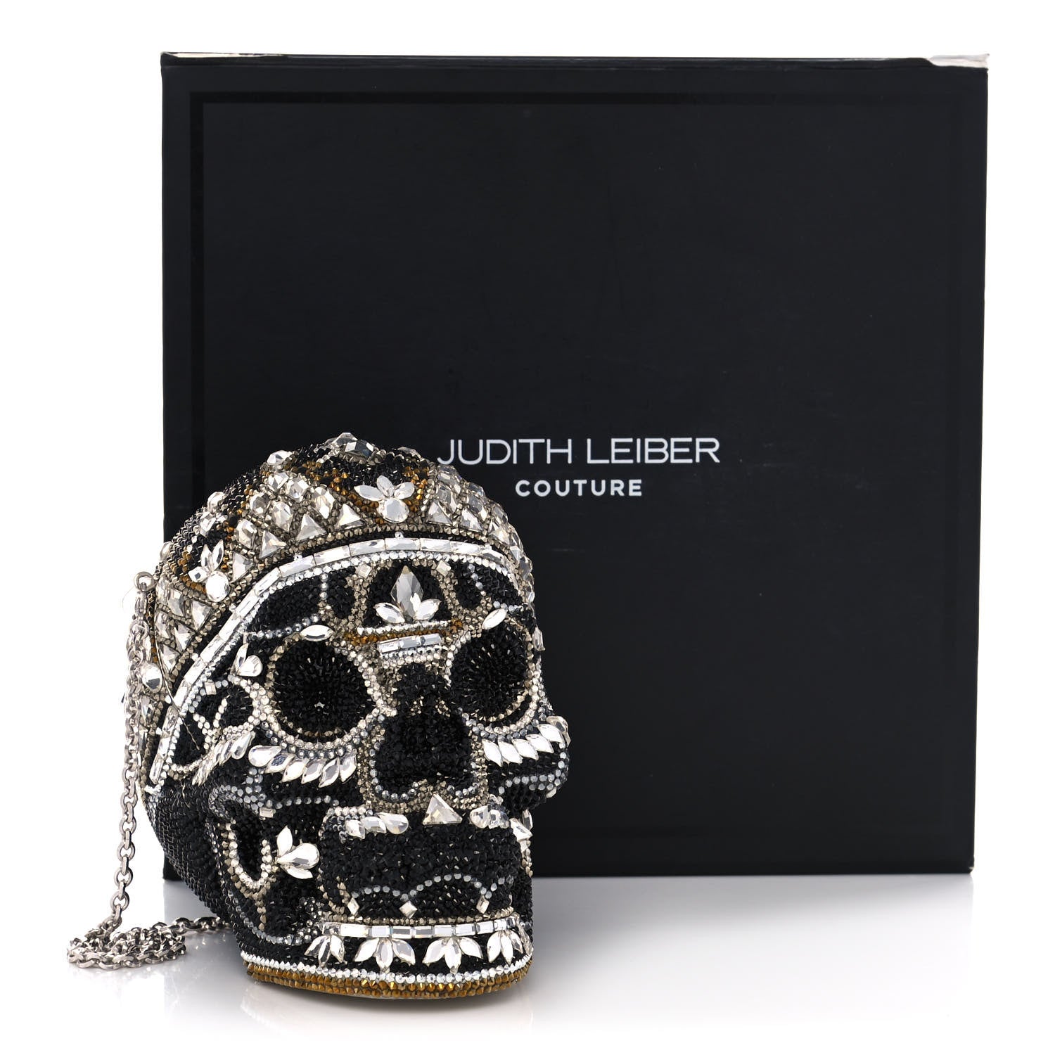 Judith Leiber Crystal Bela Lugosi Skull Minaudiere Clutch Silver Multicolor 14 of 14