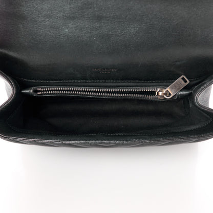 Saint Laurent Sheepskin Matelasse Chevron Monogram Medium College Bag Black 5 of 11