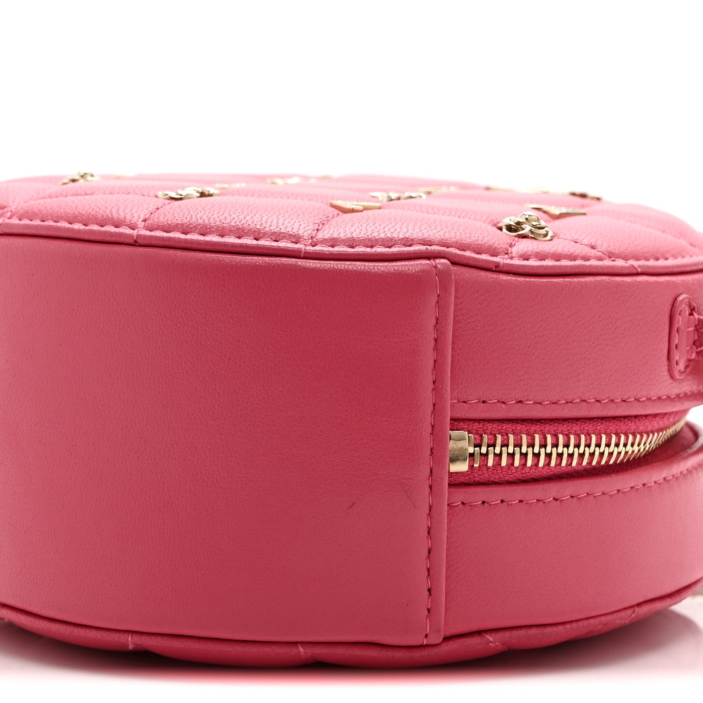 Lambskin Quilted Studded Round Clutch With Chain Dark Pink
