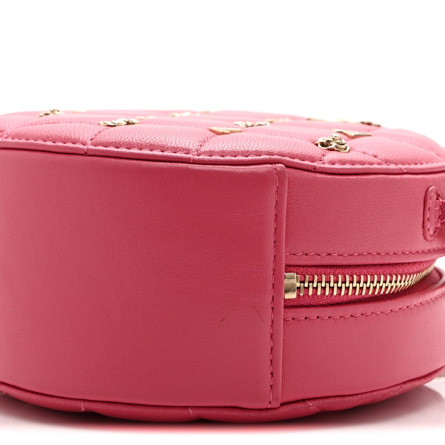 Chanel Lambskin Quilted Studded Round Clutch With Chain Dark Pink 10 of 11