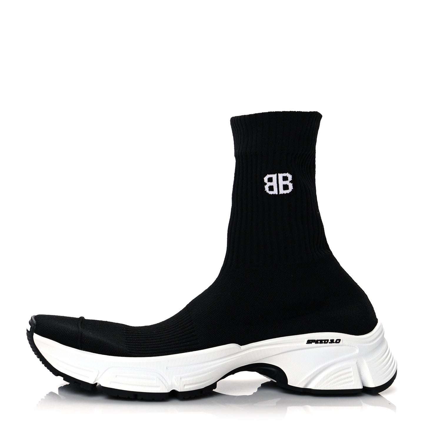 Technical Ribbed 3D Recycled Knit Bi-Color Womens Speed 3.0 Sneakers 38 Black White