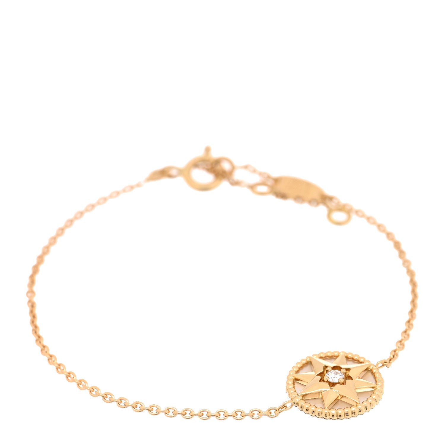 Christian Dior 18K Yellow Gold Diamond Mother of Pearl Rose Des Vents Bracelet 1 of 3