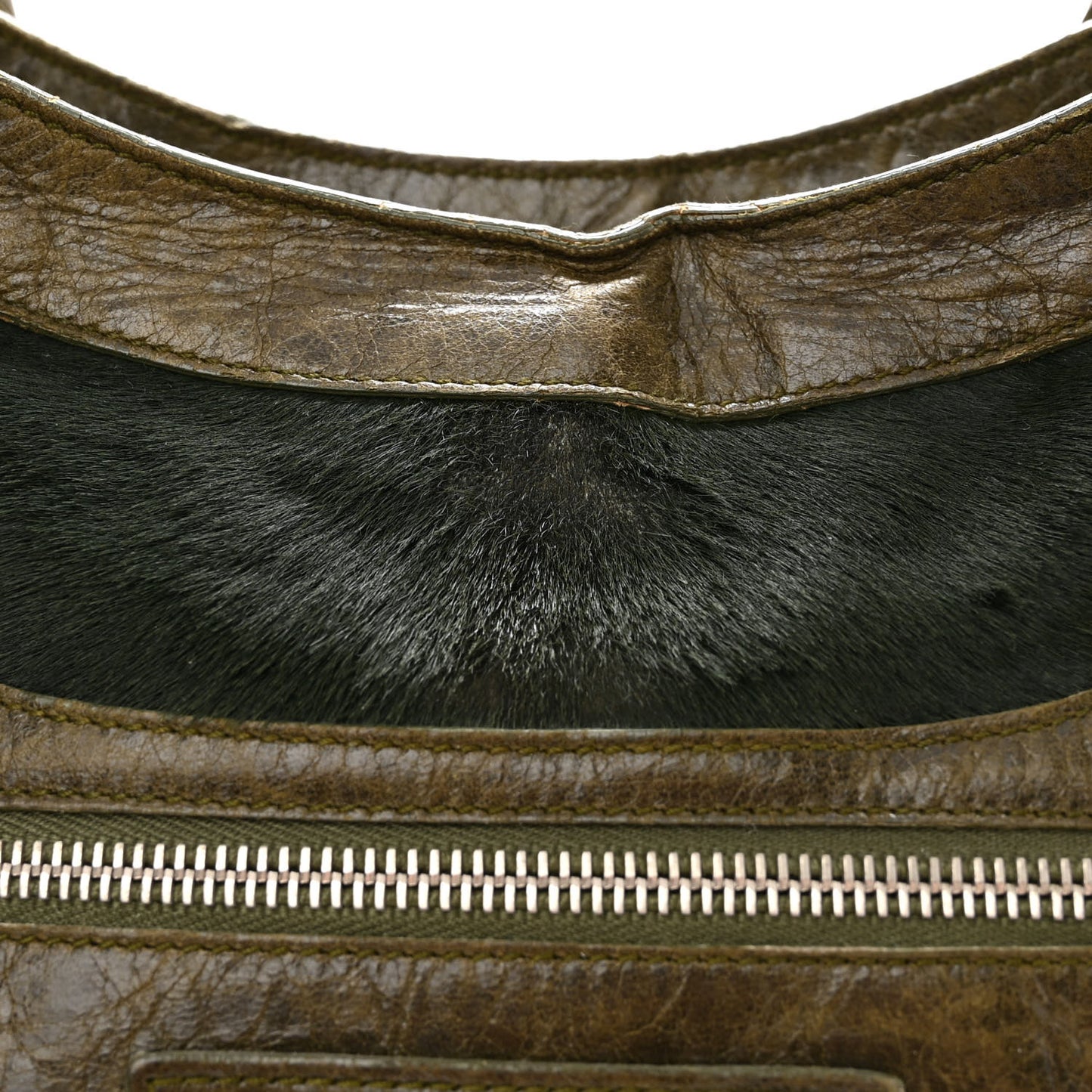 Agneau Pony Hair Classic Silver Hardware City Olive