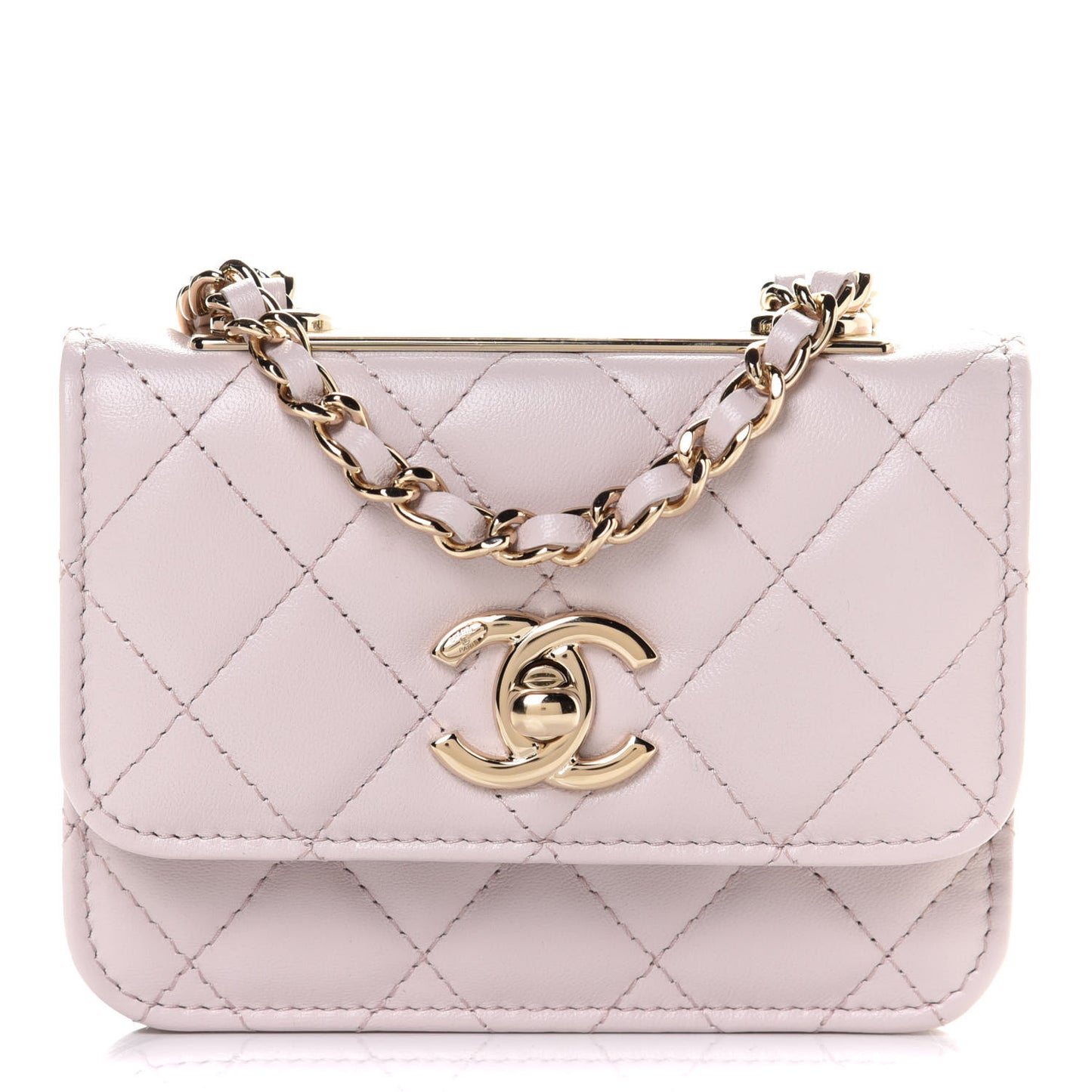 Lambskin Quilted Trendy CC Card Holder On Chain Light Purple