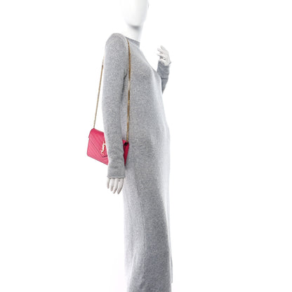 Saint Laurent Grain De Poudre Matelasse Chevron Monogram Chain Wallet Hot Pink 2 of 19