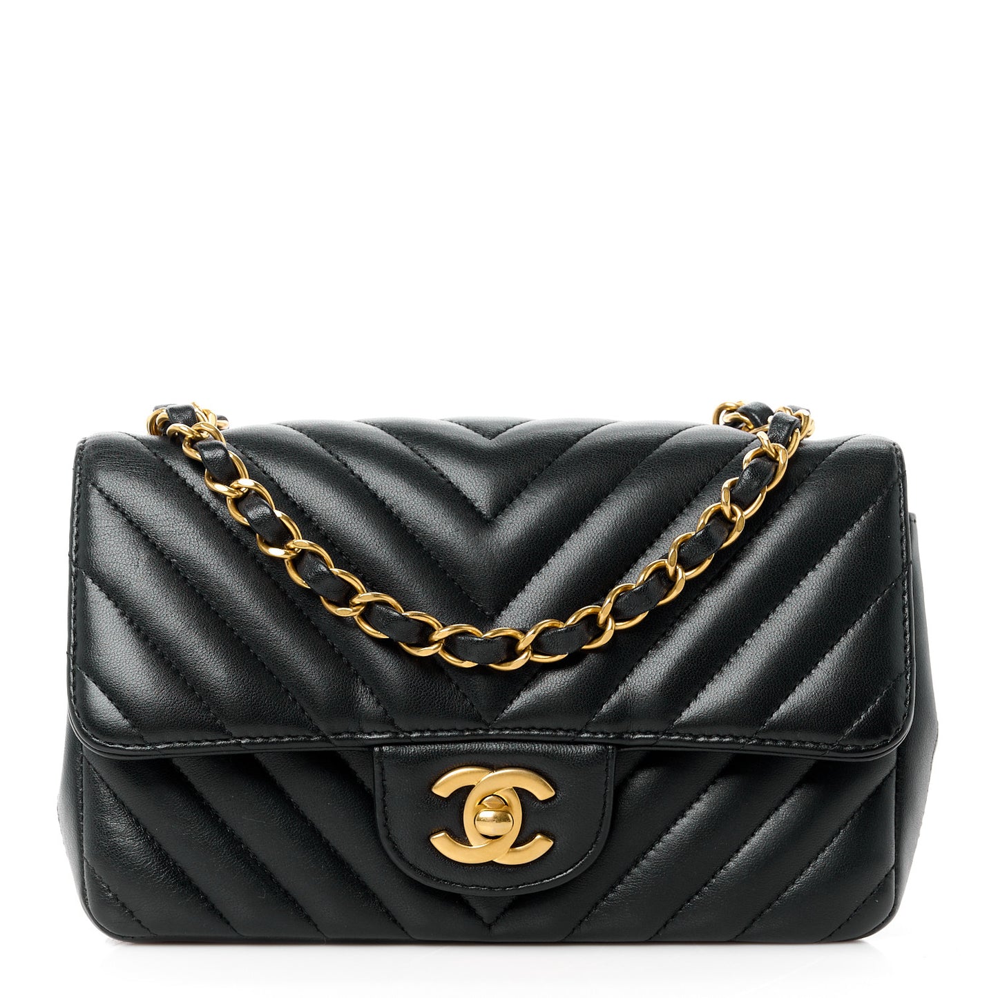 Lambskin Chevron Quilted Mini Rectangular Flap Black