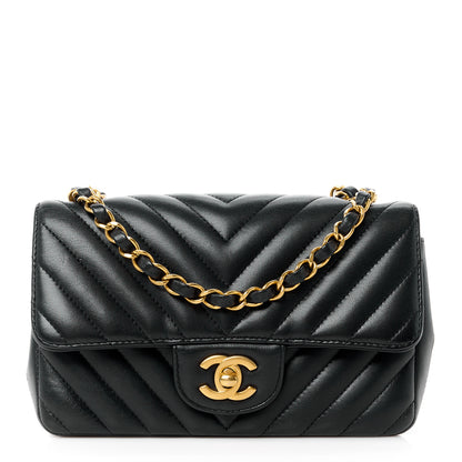 Chanel Lambskin Chevron Quilted Mini Rectangular Flap Black 1 of 12