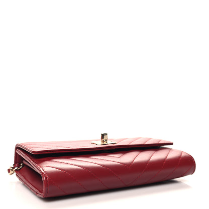 Chanel Lambskin Chevron Quilted Long Trendy CC Wallet On Chain WOC Red 4 of 12