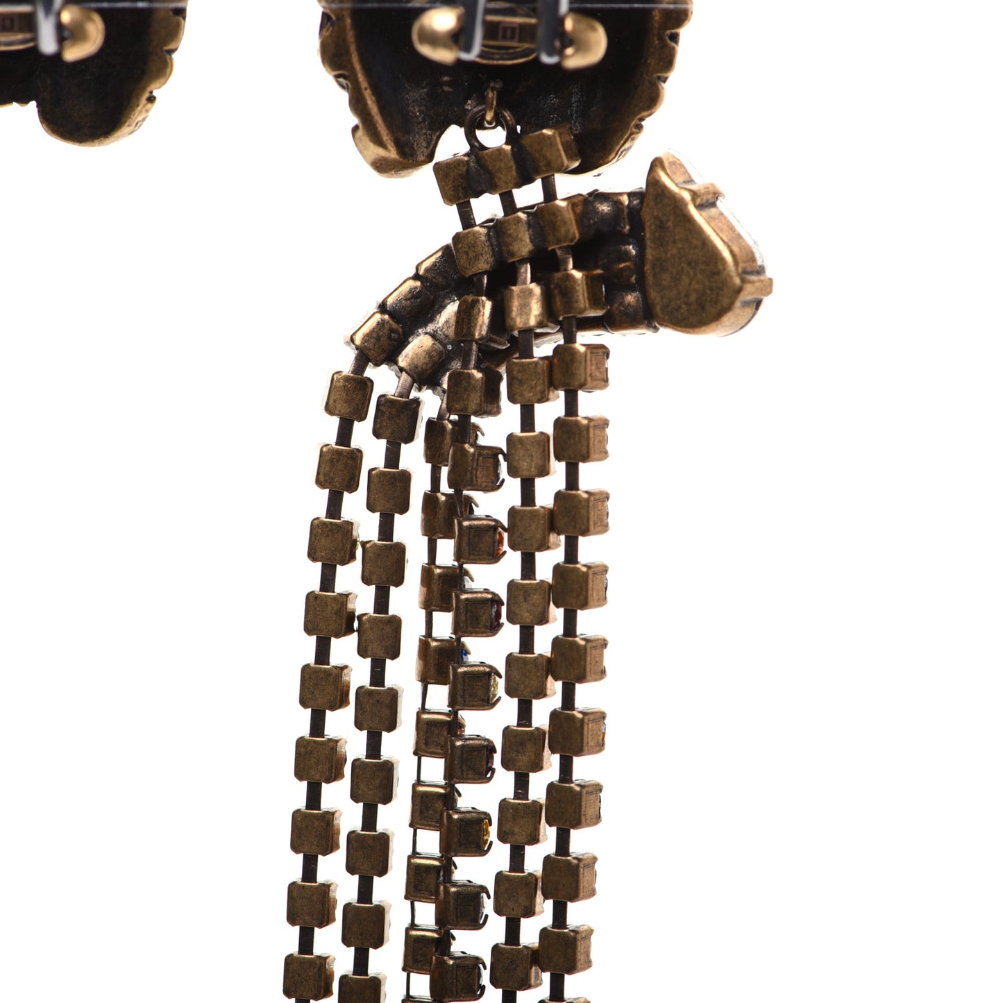 Metal Crystal Asymmetric Lion Head Earrings Multicolor