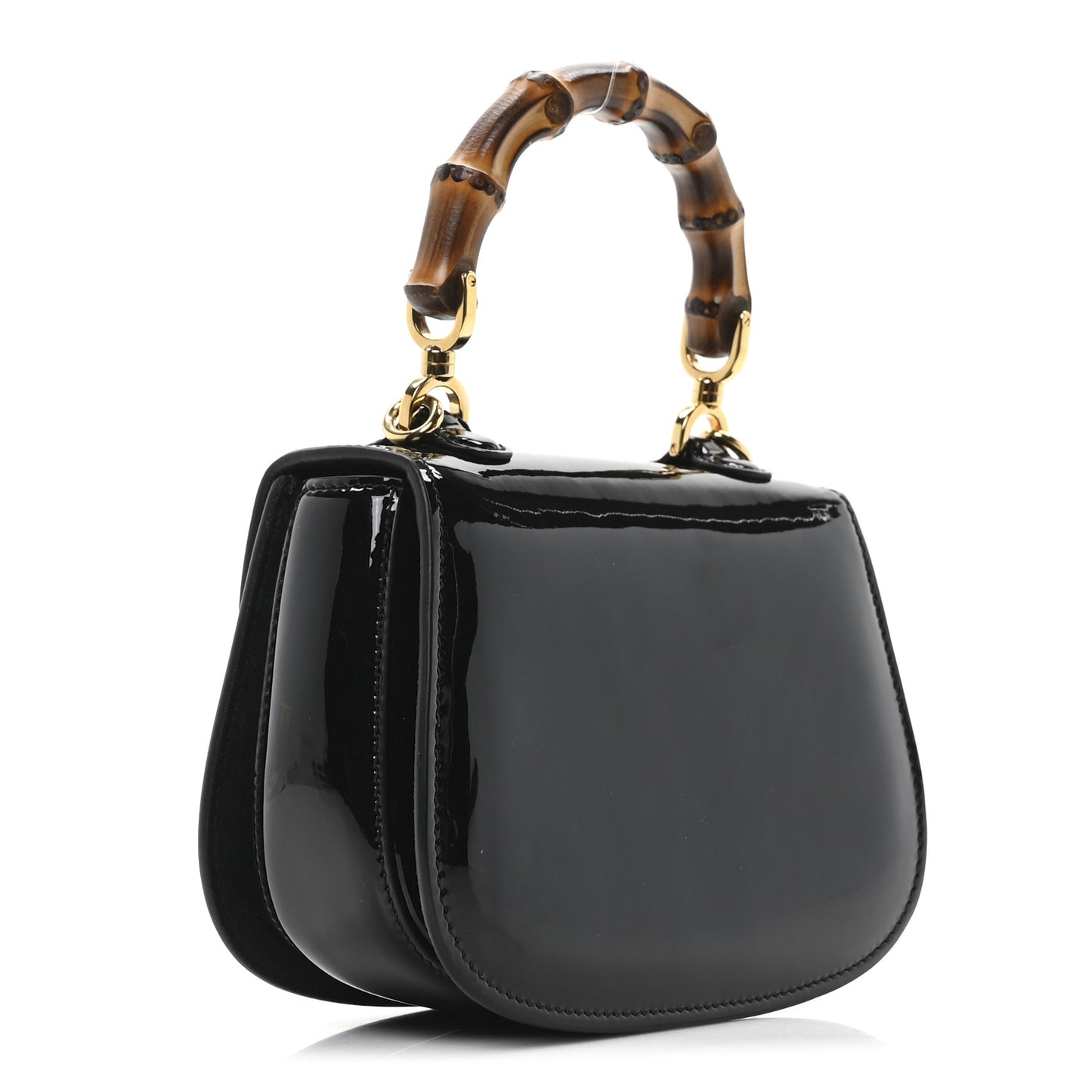 Patent Mini Bamboo 1947 Top Handle Chain Bag Black