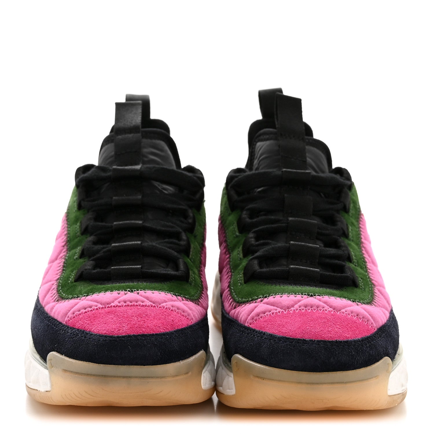 Chanel Velvet Calfskin Mixed Fibers CC Sneakers 39 Dark Pink Green 3 of 10