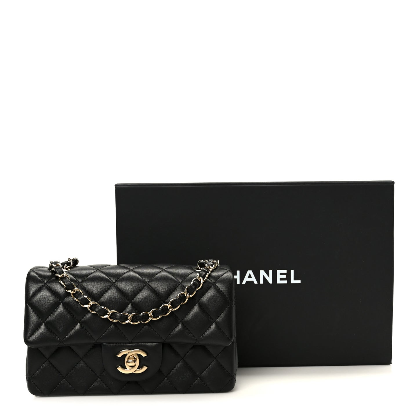Lambskin Quilted Mini Rectangular Flap Black