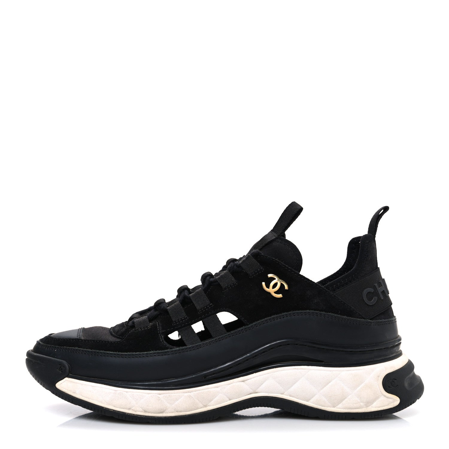 Chanel Fabric Calfskin Suede CC Sneakers 41 Black 1 of 10