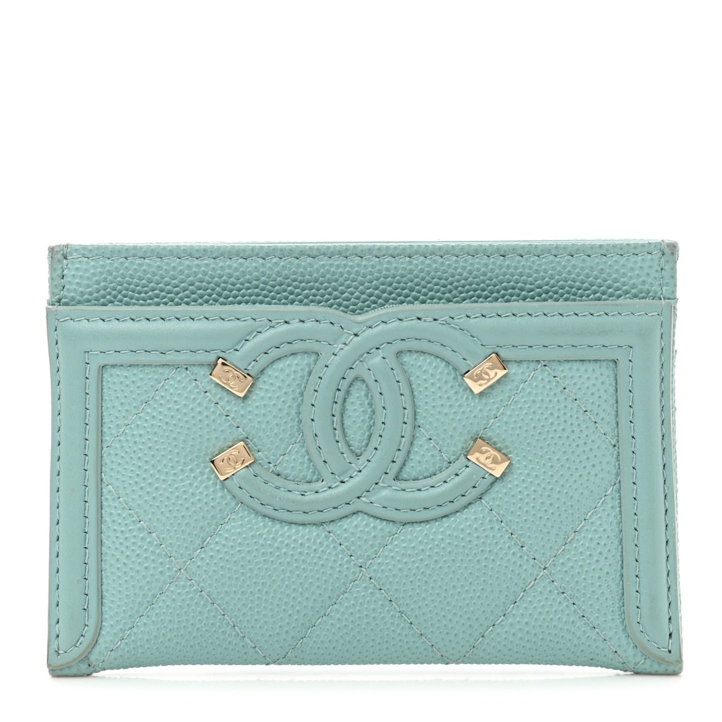 Caviar Quilted Filigree Card Holder Light Blue