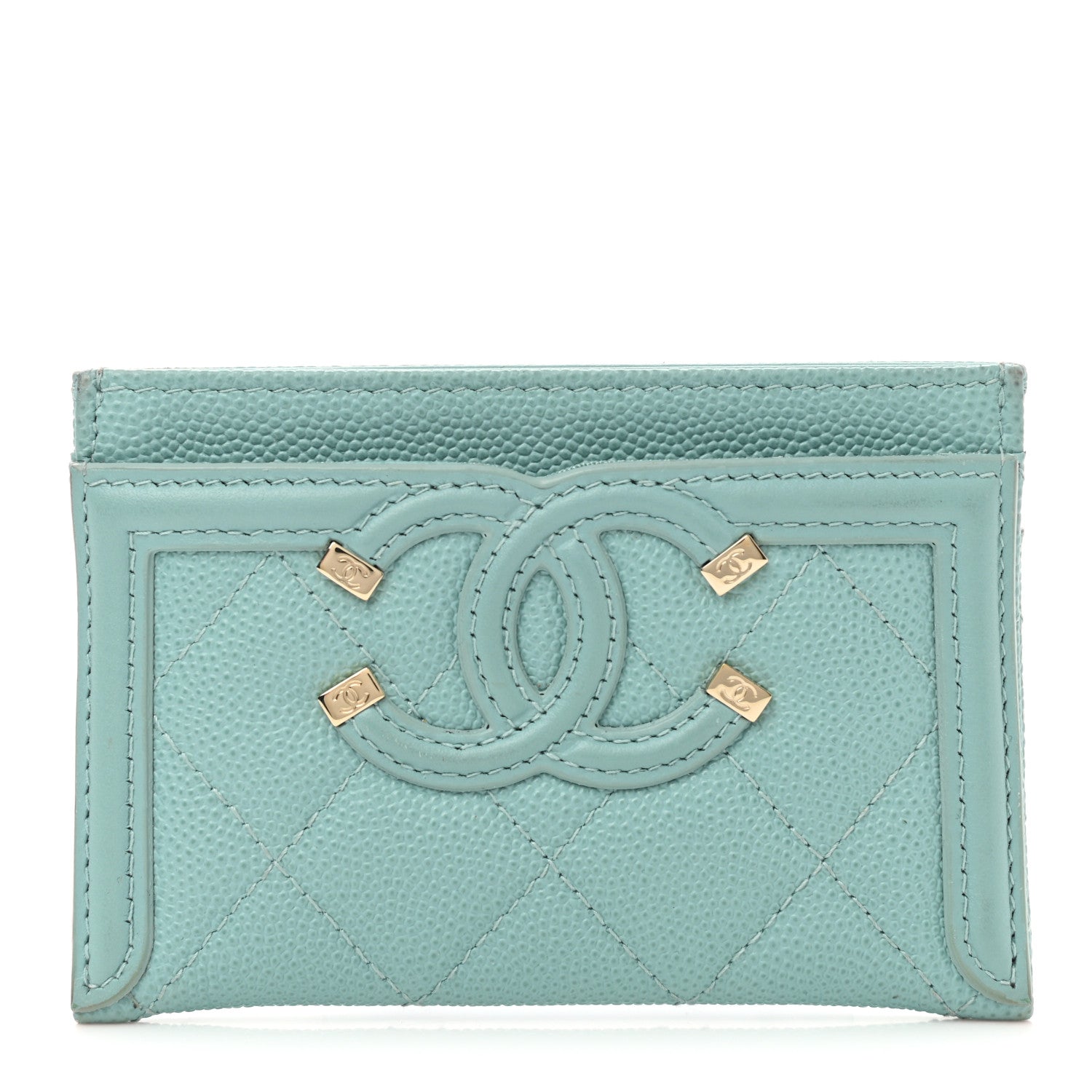 Chanel Caviar Quilted Filigree Card Holder Light Blue 1 of 13