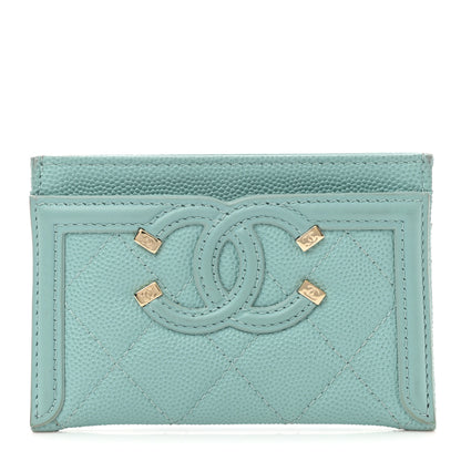 Chanel Caviar Quilted Filigree Card Holder Light Blue 1 of 13