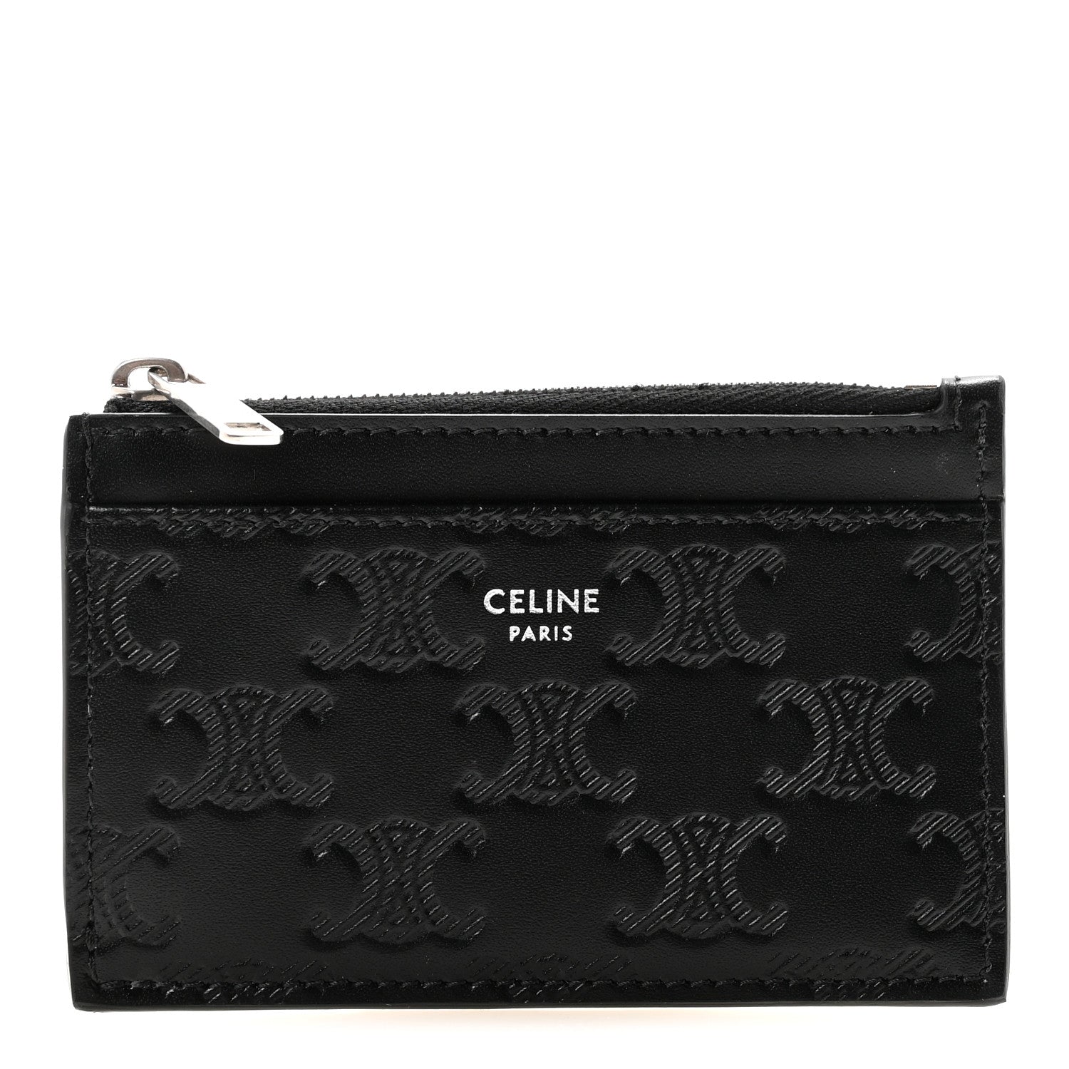 Celine Calfskin Triomphe Embossed Zipped Card Holder Black 1 of 8
