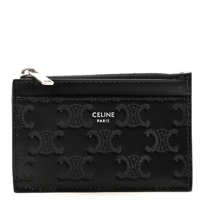 Celine Calfskin Triomphe Embossed Zipped Card Holder Black 1 of 8