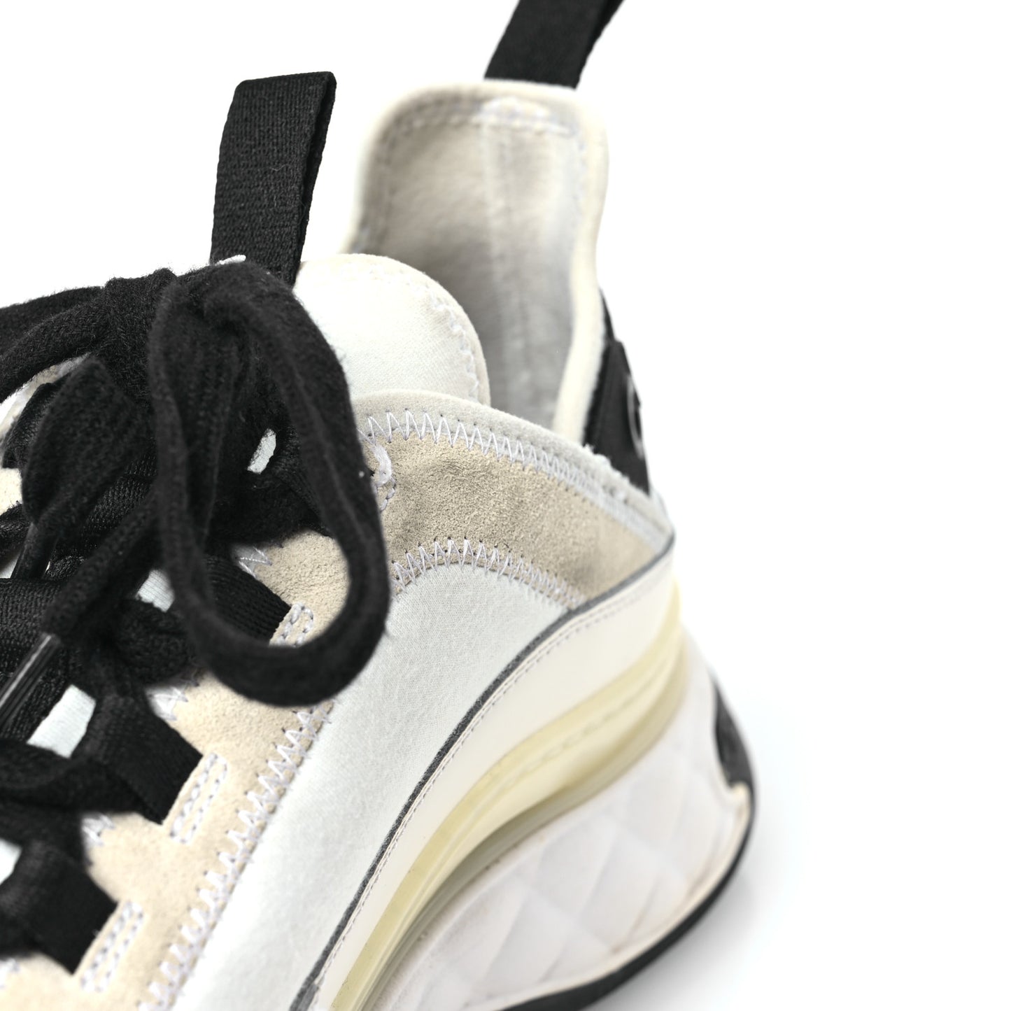 Velvet Calfskin Mixed Fibers CC Sneakers 39.5 Ivory Black